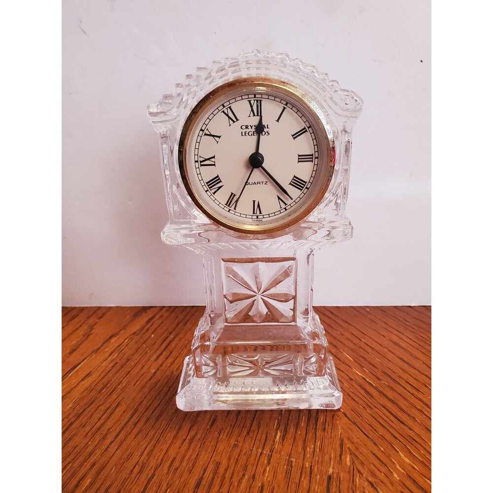 Crystal Legends Desk Clock Mini Grandfather Clock Style 24% Lead Crystal 7" Tall